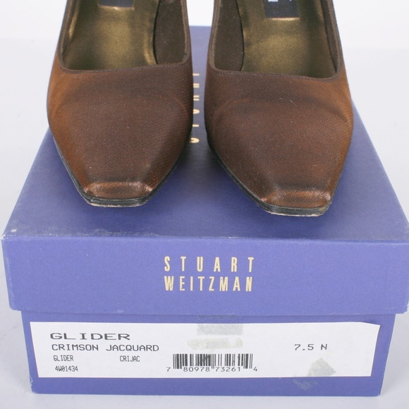 Women's Stuart Weitzman Bronze Silk Heels 7.5 AA - Picture 6 of 6